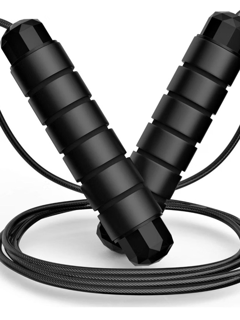 Adjustable Black Speed Jump Rope with Foam Grip Handles